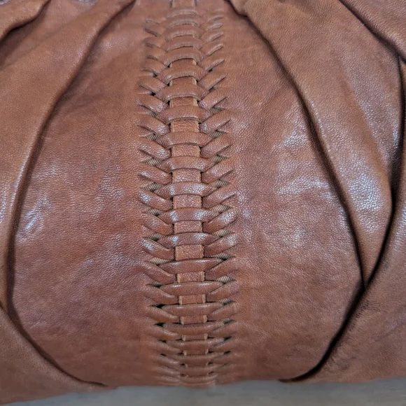 Lucky Brand Brown Leather Shoulder Bag with Woven Center - Picture 5 of 15